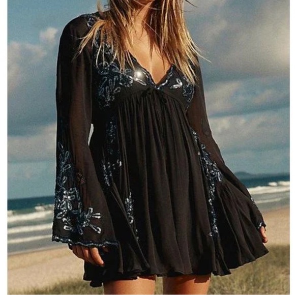 Free People Lita Embellished Mini Dress in black - Picture 3 of 12